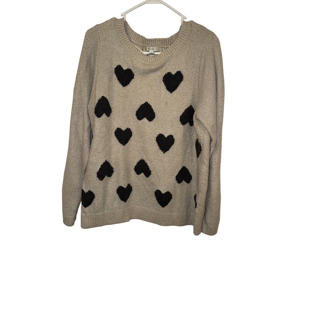 LC Lauren Conrad Heart Sweater Beige W Black Hearts XL